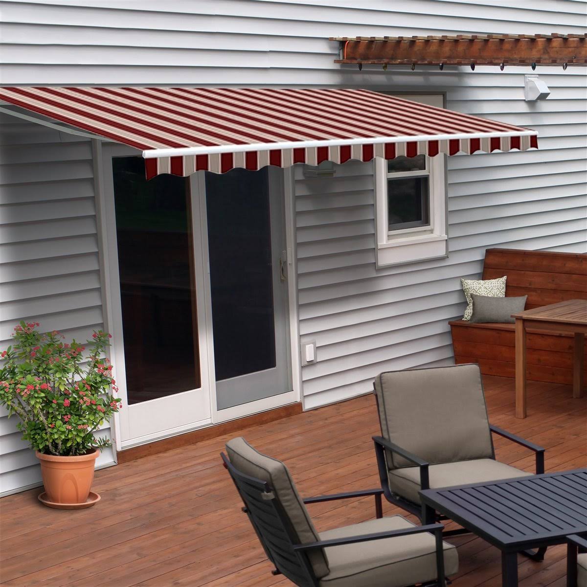 Retractable Motorized Patio Awning, 20 x 10, Multi Stripe Red T31084