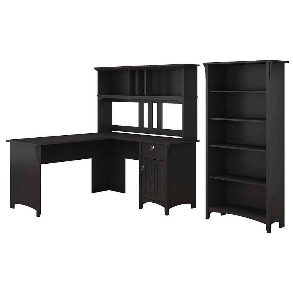 60W L Shaped Desk with Hutch and Bookcase O182155