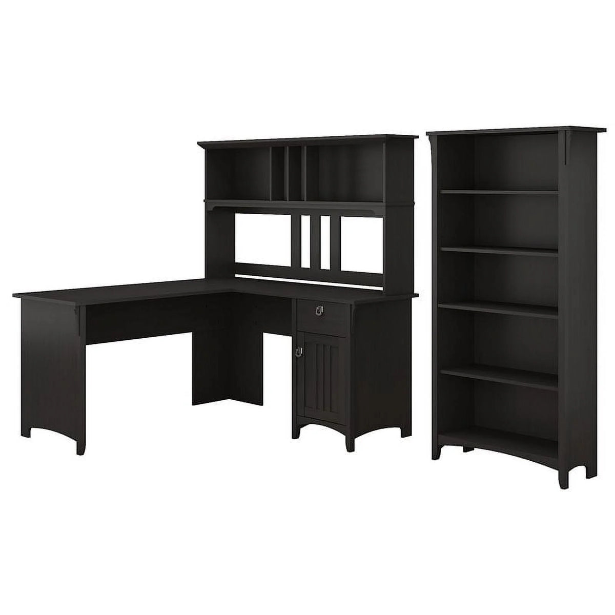 60W L Shaped Desk with Hutch and Bookcase O182155
