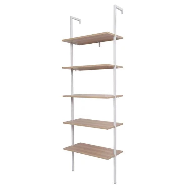 5-Shelf Wood Ladder Bookcase with Metal Frame S3213