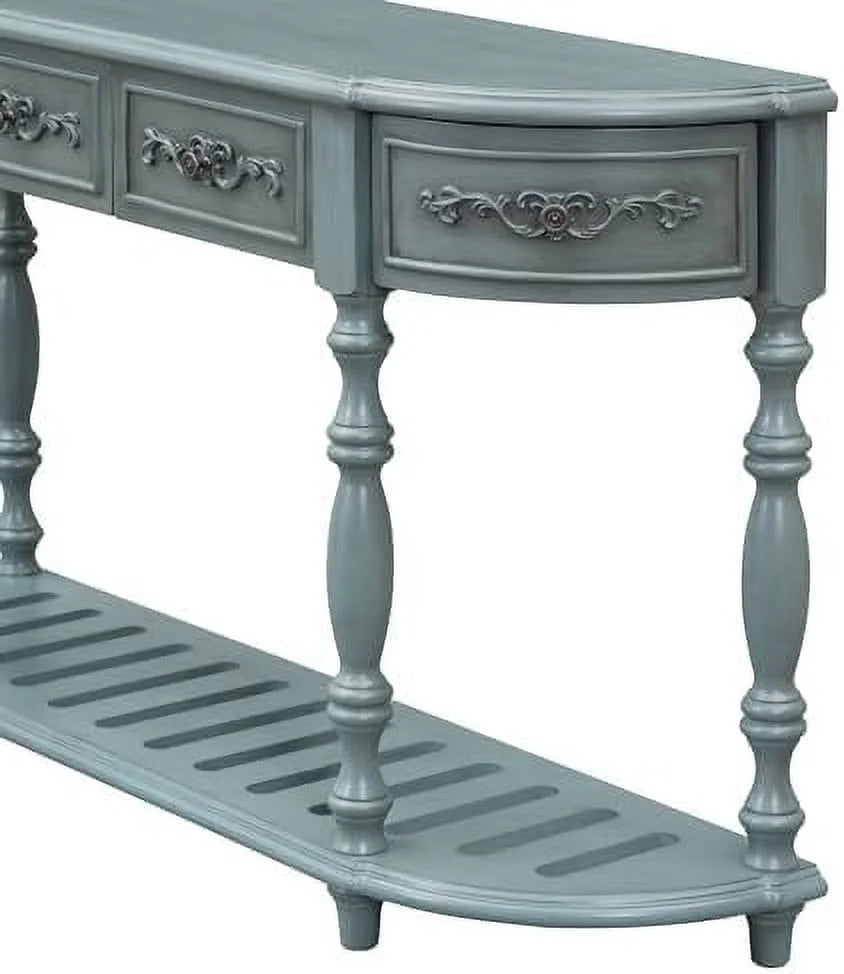 Retro Curved Console Table with 2 Top Drawers and Solid Wooden Frame K227