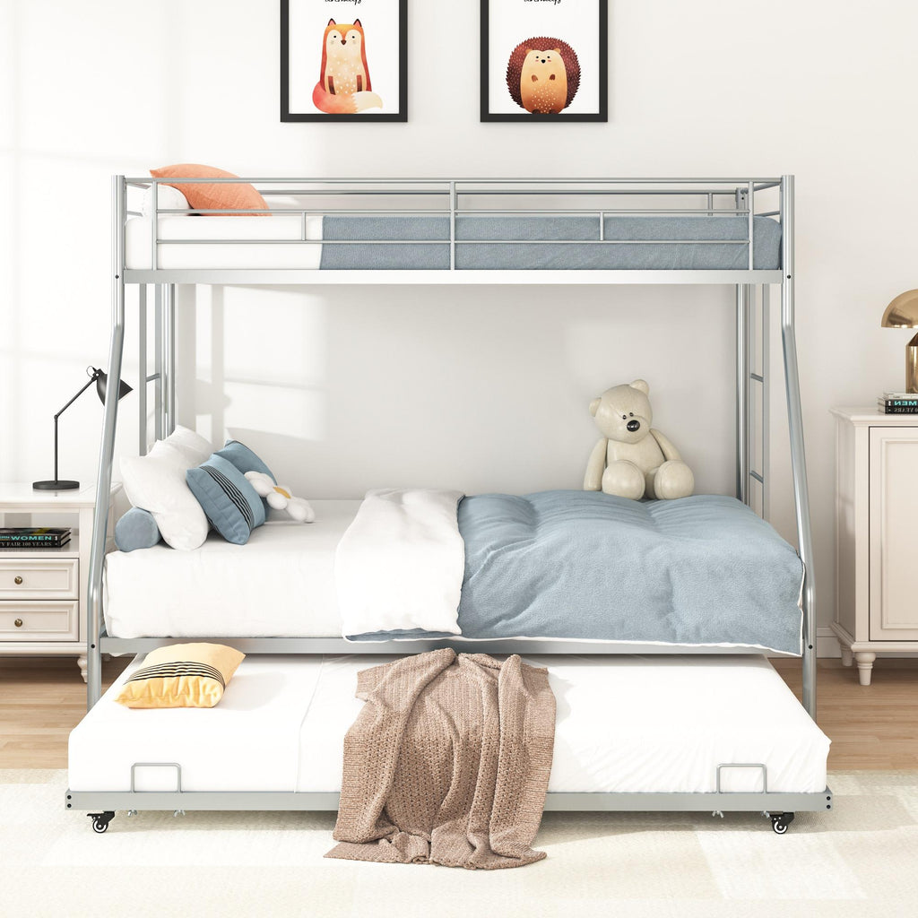 Twin Over Full Metal Bunk Beds with Trundle Bed and Side Ladders L711