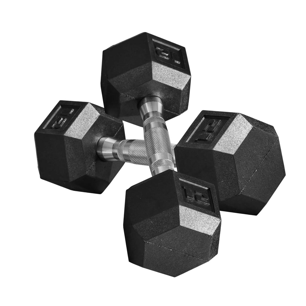24 Lbs. Total Black Hex Rubber Dumbbells Set with Metal Handles C244322