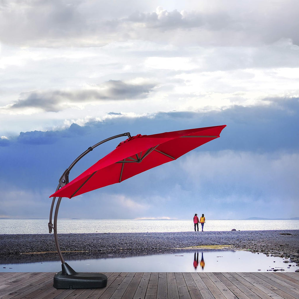 11 FT Curvy Aluminum Offset Umbrella with Base Z69424