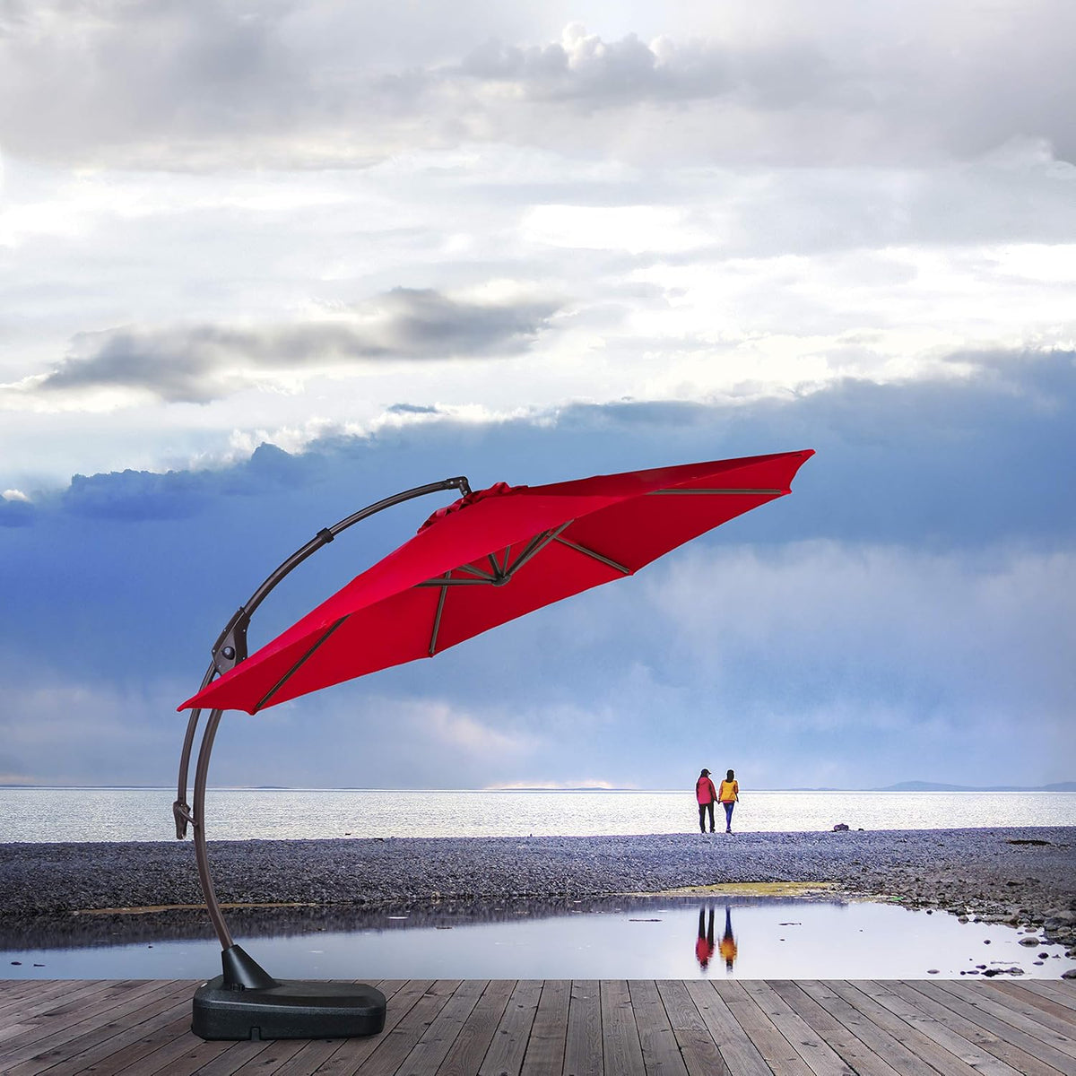 11 FT Curvy Aluminum Offset Umbrella with Base Z69424