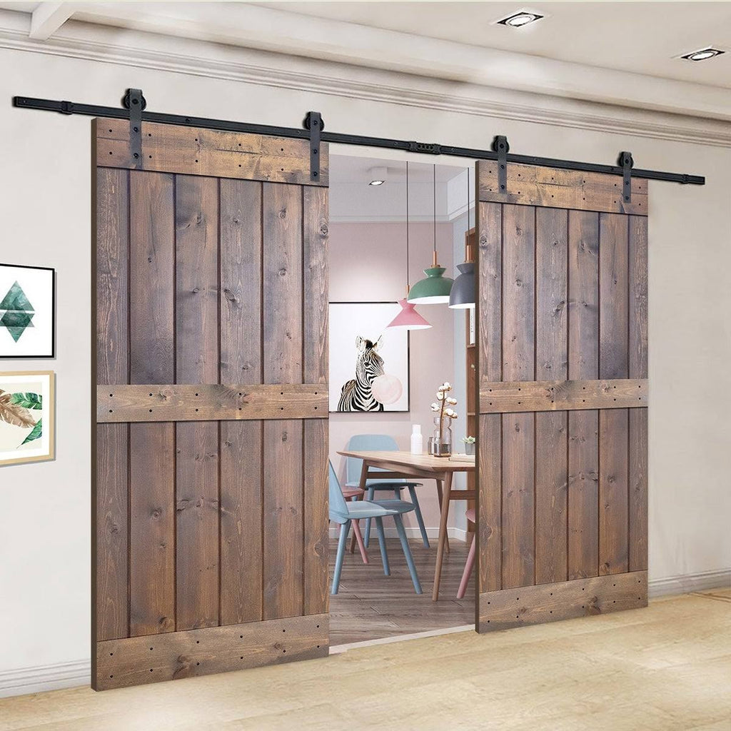Paneled Wood Double Barn Door Set of 2, Briar Smoke Z97006