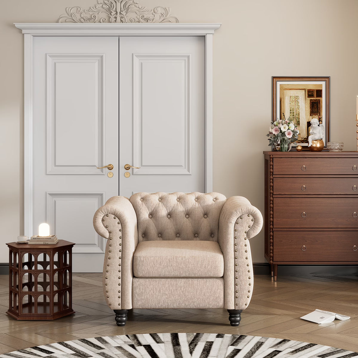Beige Plush Upholstered Sofa with Solid Wood Legs Z86644