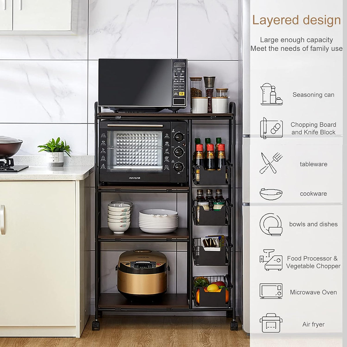 Kitchen Standing Bakers Rack with Storage Basket C45736