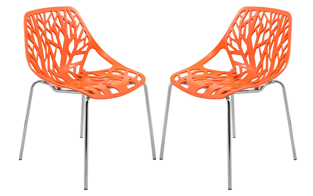 Orange Set of 2 Dining Chair with Chromed Legs C55868