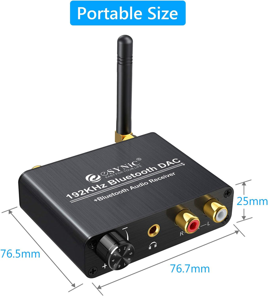 192kHz DAC Digital to Analog Audio Converter with Bluetooth 5.0 Receiver, Optical Coaxial Toslink, Stereo L/R RCA 3.5mm, Pack of 2 V970208