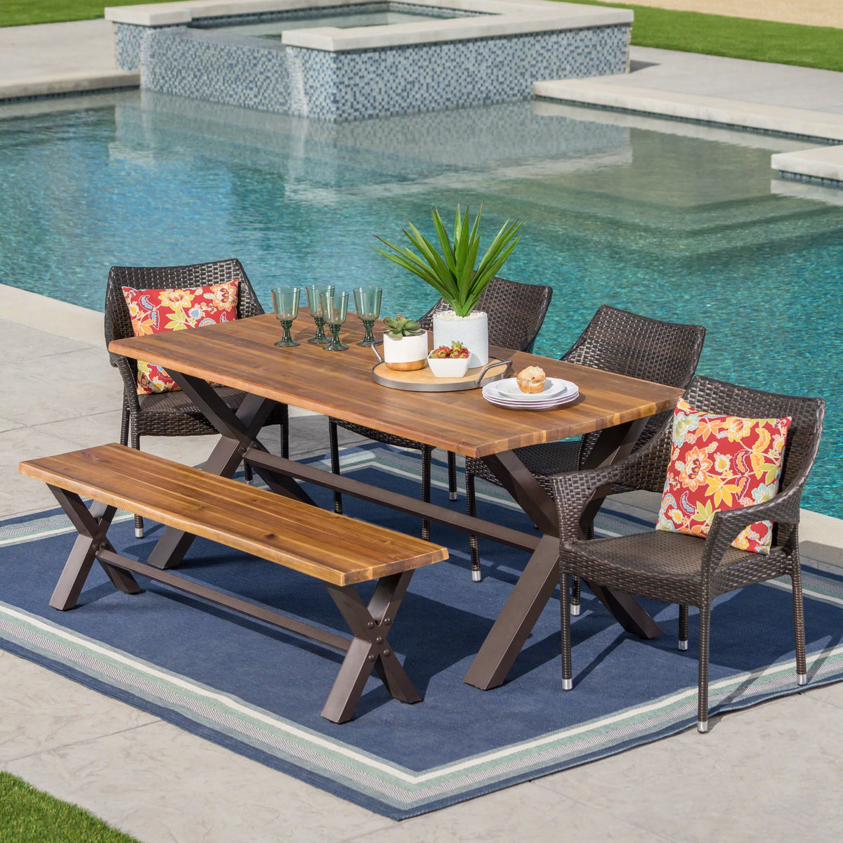 6-Piece Wicker Wood Outdoor Dining Set A277