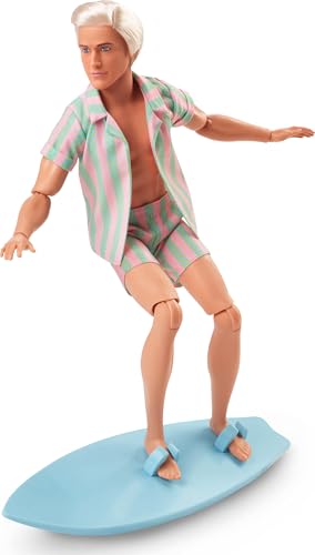 Pastel Pink and Green Striped Beach Matching Set with Surfboard and White Sneakers I533369