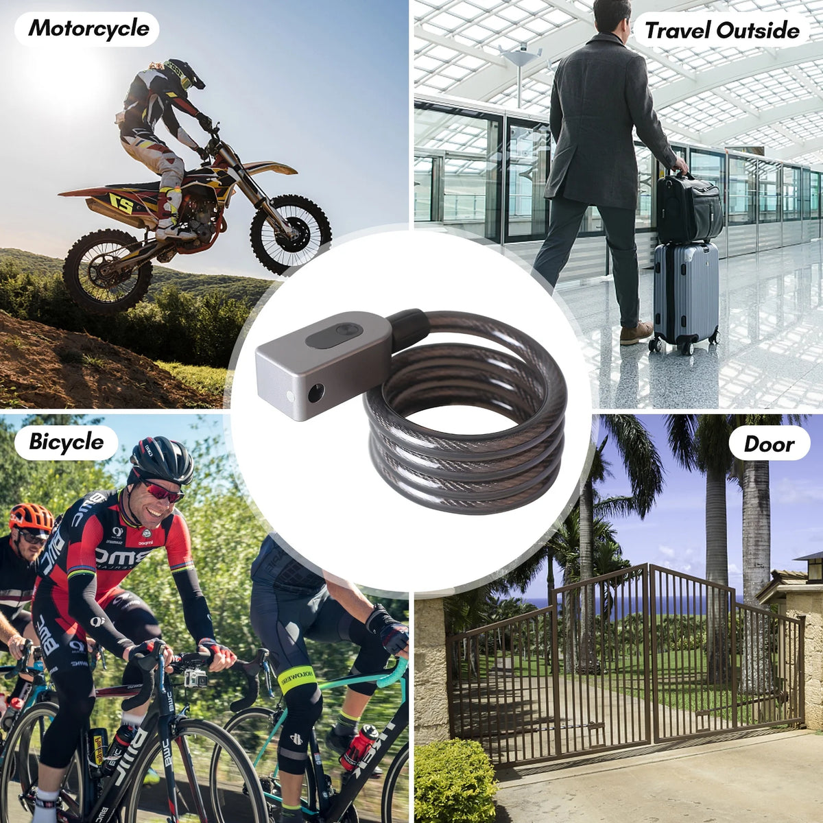 Bike Lock Cable Combination Lock Keyless Cable Lock IP66 Waterproof Built-in Battery U5739