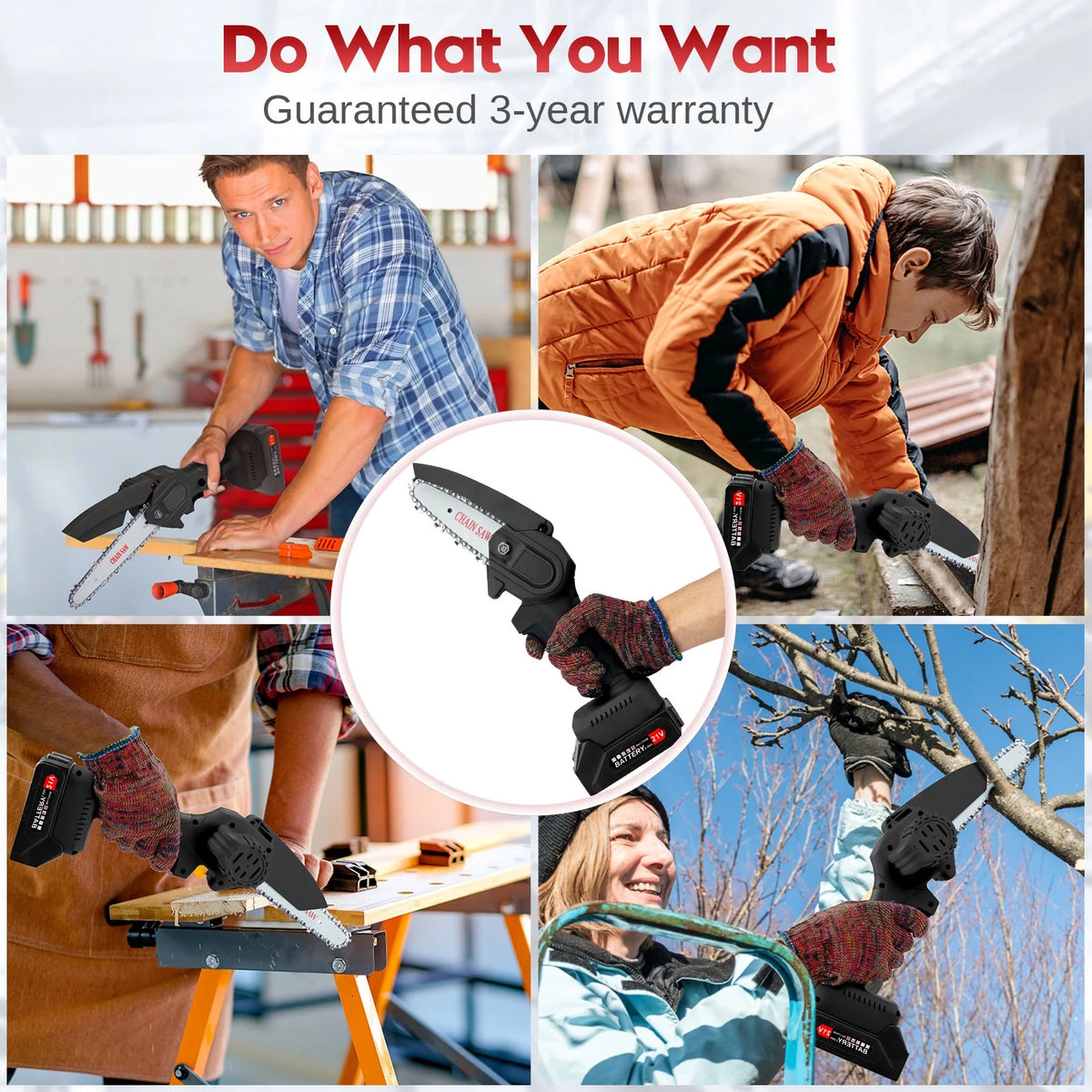 6 inch Cordless Mini Chainsaw with 2 Battery 2 Chain N352