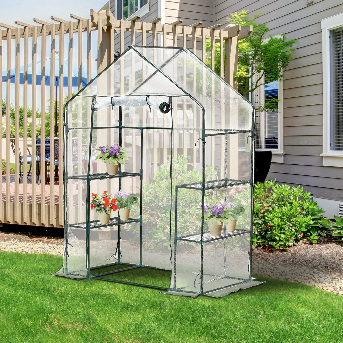 Portable Mini Walk-In Greenhouse with 3 Tier Shelves D91652