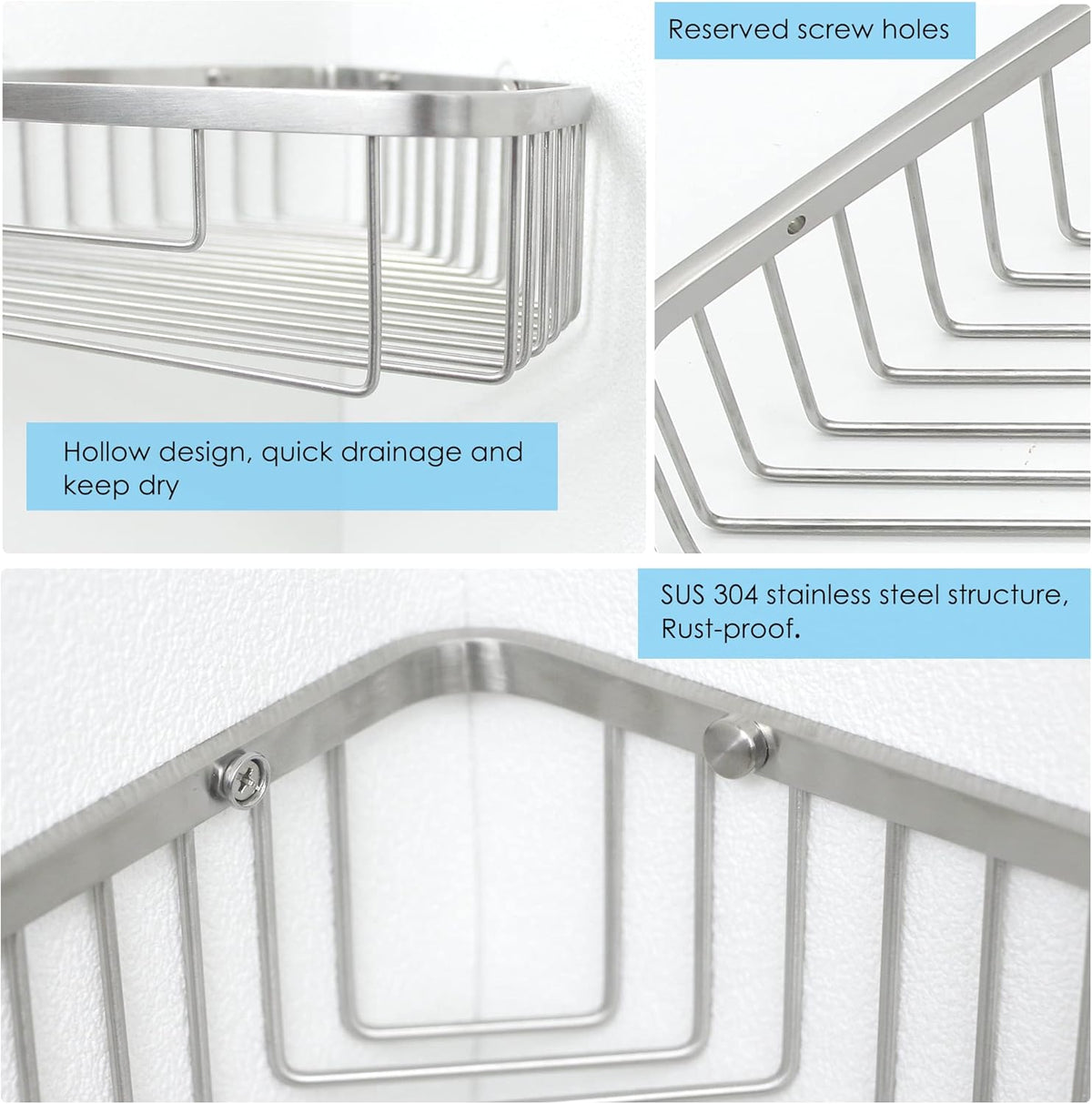 Brushed Nickel SUS304 Stainless Steel Corner Shower Caddy Basket P80688