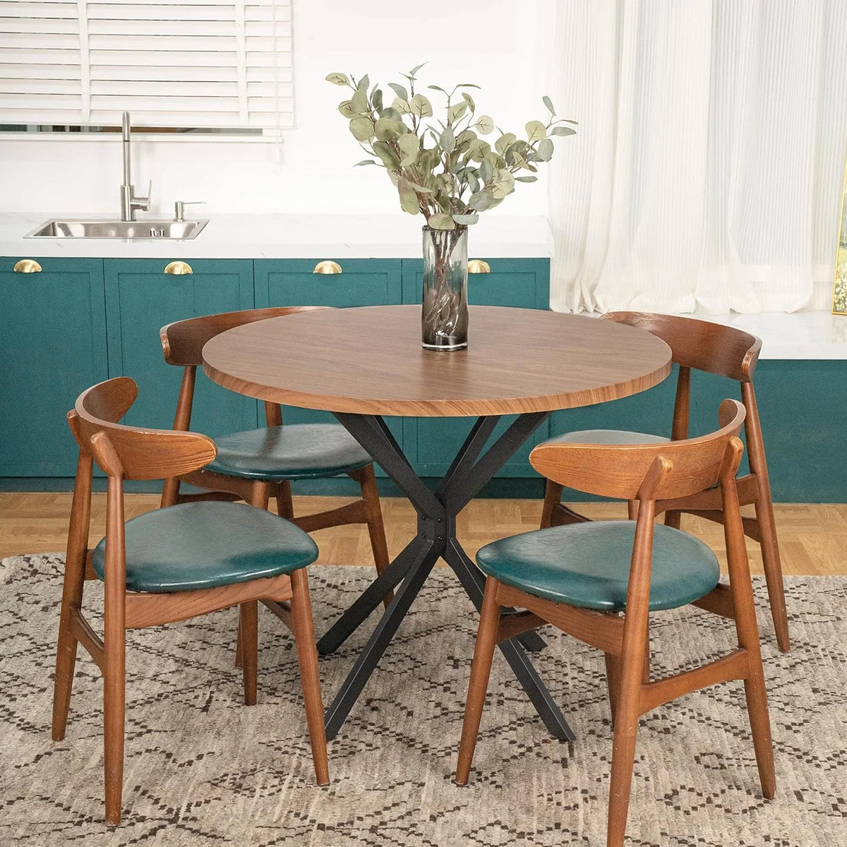 Round Dining Table with Black Metal Legs F406
