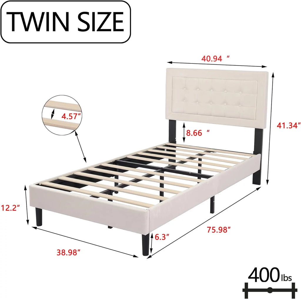 Pink Velvet Upholstered Platform Bed Frame Twin Size K100