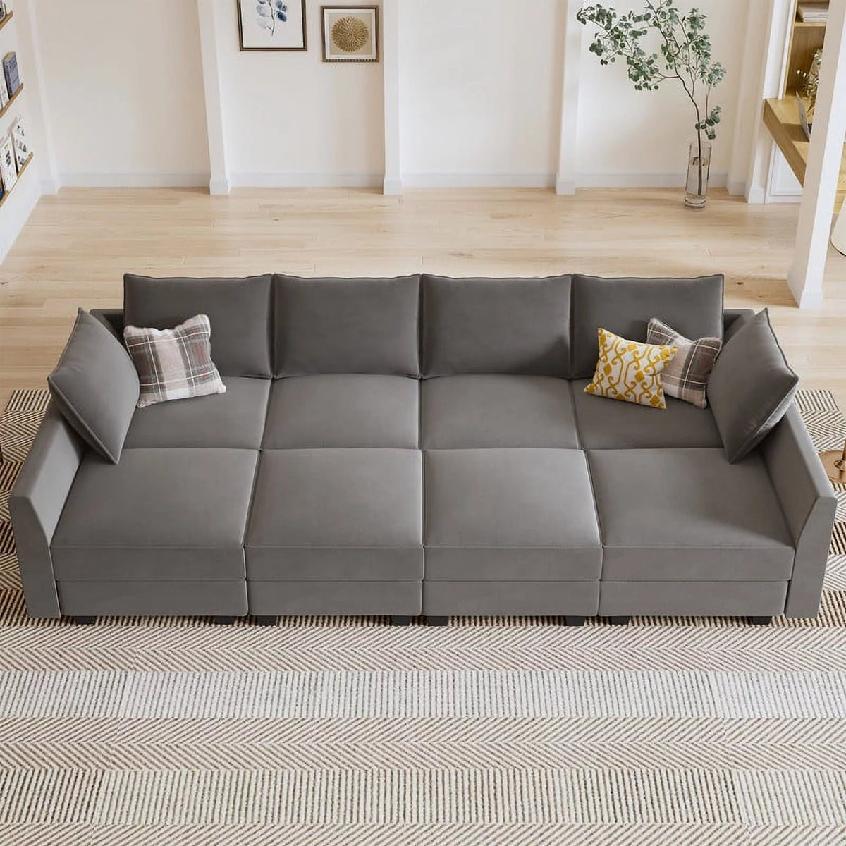 Pearl Grey Convertible Sleeper Sofa with Storage U7239