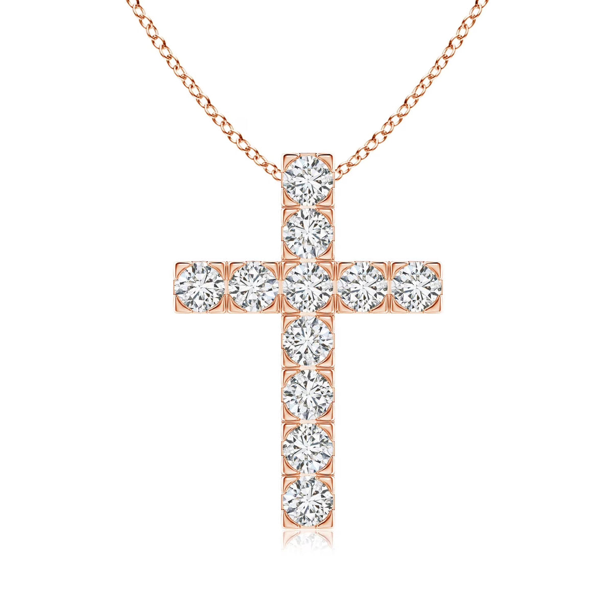 Diamond Cross Pendant Necklace in 14K Rose Gold P858
